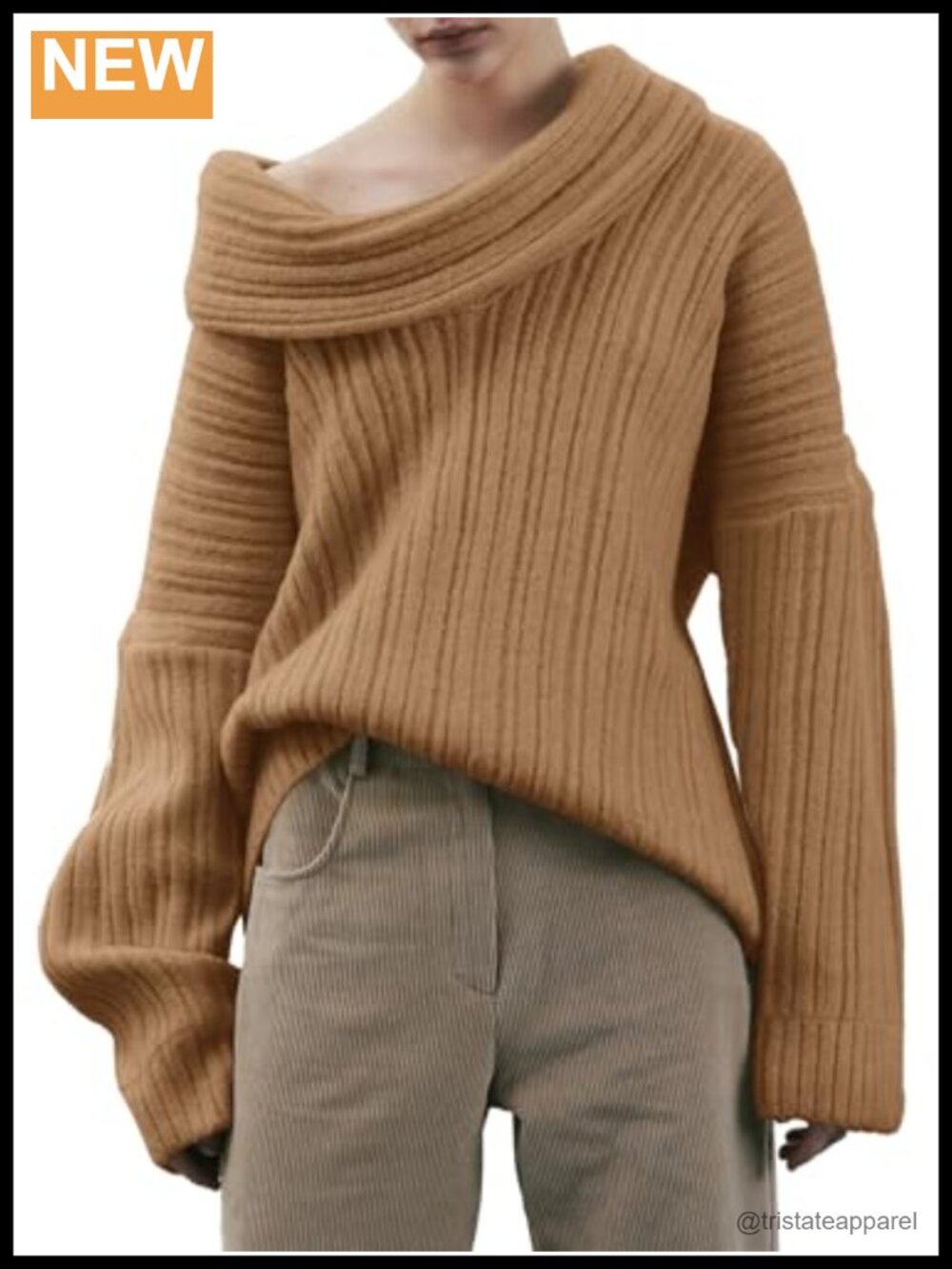 Womens Off Shoulder Oversized Sweater Batwing Long Sleeve Ribbed Knit Pullover